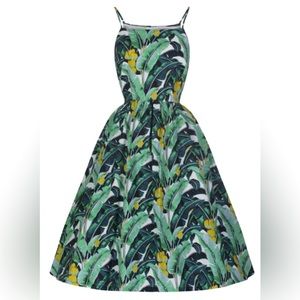 Lindybop Tropical Pinup Banana Leaf Print Dress 3X Plus Size